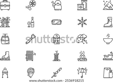 Winter camp icons collection is a vector illustration with editable stroke.