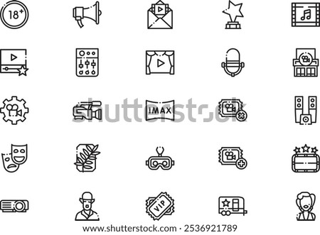 Cinema icons collection is a vector illustration with editable stroke.