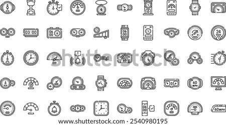 Speedometer and time icons High-Quality Vector Icons Collection with Editable Stroke. Ideal for Professional and Creative Projects.