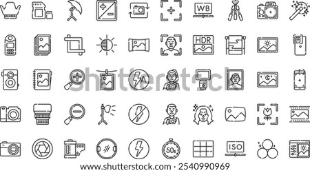 Photography icons High-Quality Vector Icons Collection with Editable Stroke. Ideal for Professional and Creative Projects.