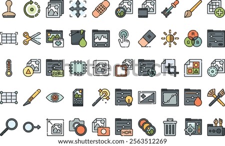 Photo editing tools icons High-Quality Vector Icons Collection with Editable Stroke. Ideal for Professional and Creative Projects.