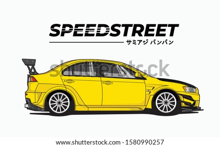 Racing car, Japanese street racing car, hill climb racing, JDM, racing team, turbocharger, tuning. Vector illustration