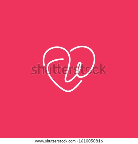 letter CW WC forming abstract heart symbol vector logo template