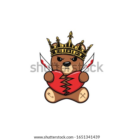 Bad teddy bear cartoon vector illustration. For Cool t shirt design, sticker print, logo design. Isolated on white background