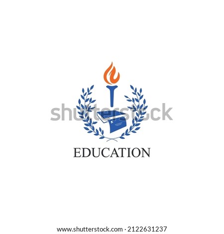 Book with certificate, torch and laurel wreath education logo deign concept. Vector illustration