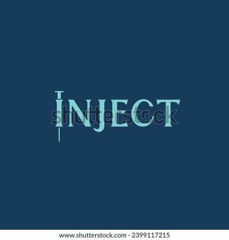 INJECT wordmark logo with injection syringe. Aesthetic medical spa, beauty service logo