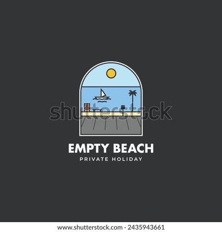 A boat on Empty beach private holiday logo. Modern Beach icon badge vector illustration