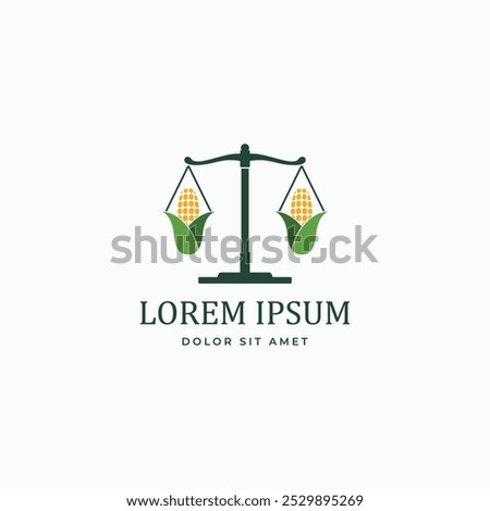 Corn cobs with justice scale agriculture legal law logo design concept.