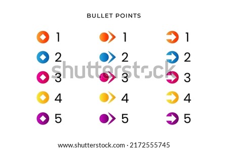Colorful bullet point number with gradient arrow free vector