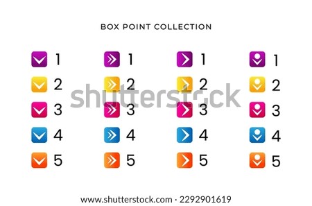Colorful square number bullet list collection with gradient free vector