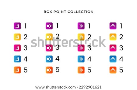 Colorful square number bullet list collection with gradient free vector