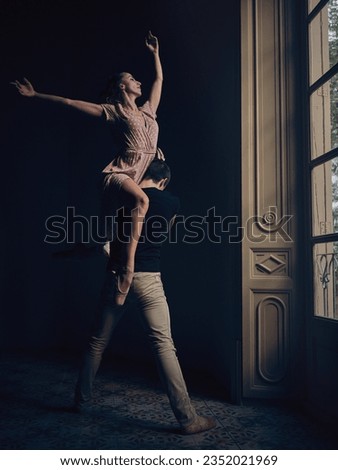 Similar – Image, Stock Photo Anonymous ballerina performing dance against white wall