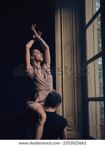 Similar – Image, Stock Photo Anonymous ballerina performing dance against white wall