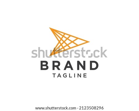 Arrow Up Logo. Gold Geometric Line Arrow Shape Paper Plane Icon isolated on White  Background. Usable for Business and Technology Logos. Flat Vector Logo Design Template Element.