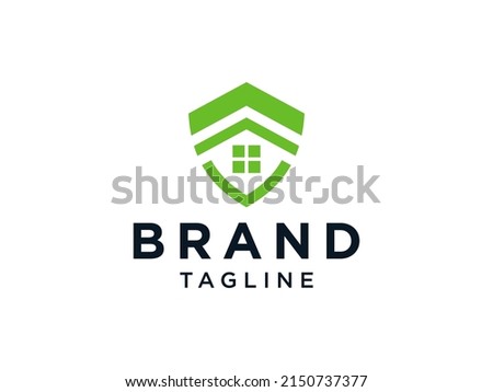 Home Protect logo design template. Vector shield and house logotype illustration. Graphic home security icon label. Modern building alarm symbol. Security sign badge isolated on white background