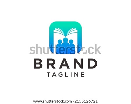 Education Logo. Blue Circle Shape with Negative Space Book Icon inside Combined with Human Icon isolated on White Background. Flat Vector Logo Design Template Element.