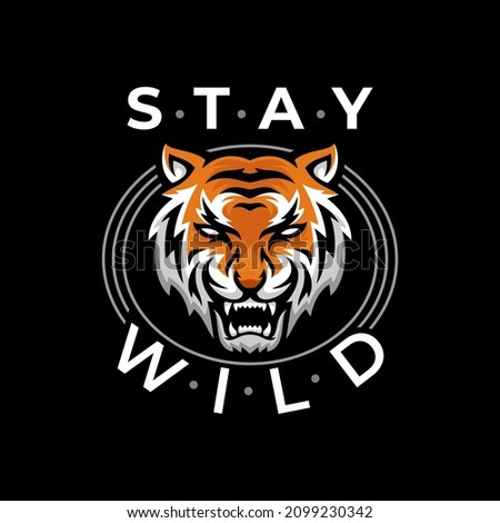 Tiger face portrait drawing. stay wild.t shirt print graphic  vector