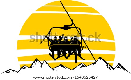 Chairlift Ski Mountain Vector Silhouette