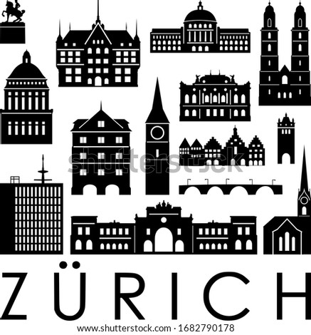 Zurich Zürich City Switzerland Skyline Silhouette Cityscape Vector