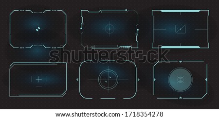 Futuristic HUD frames for target screen and border aim control panel. Screen elements set of Sci Fi User Interface for Gaming UX UI.