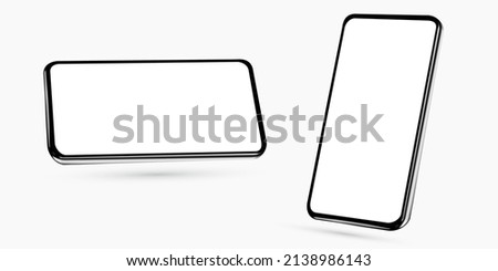 Realistic template mock up of a horizontally rotated angled smartphone for web design, webpages, banners, landings, presentations. Perspective view