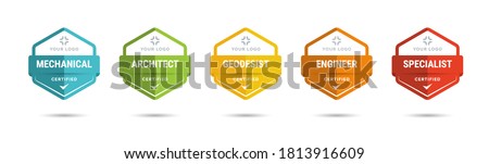 Set of company training badge certificates to determine based on criteria. Vector illustration certified logo design. Foto d'archivio © 