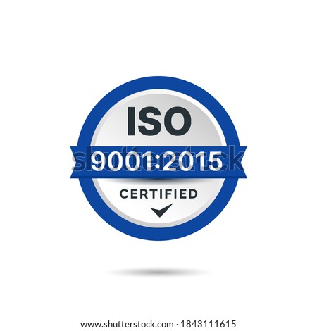 ISO 9001 Certified badge logo design. professional certification standard verified modern blue vector illustration.