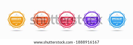 Set of company training badge certificates to determine based on criteria. Vector illustration certified logo geometric design.