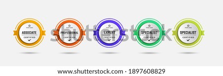 Certified badge logo design for company training badge certificates to determine based on criteria. Set bundle certify colorful vector illustration template. Foto d'archivio © 