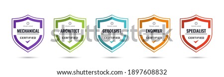 Set of company training badge certificates to determine based on criteria. Vector illustration certified logo design template.