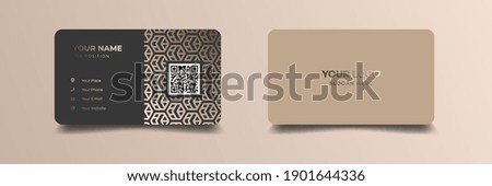 Luxury and elegant golden business card. Design with trendy pattern minimalist print template. Rounded corner mockup design.