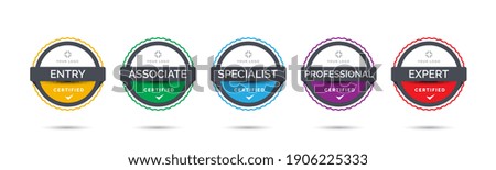 Set of company training badge certificates to determine based on criteria. Vector illustration certified logo with colorful line design.