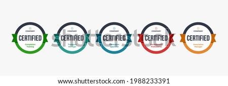 Certified badge logo design for company training badge certificates to determine based on criteria. Set bundle certify colorful vector illustration. Foto d'archivio © 