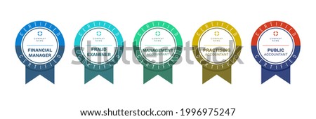 financial certificate badge design template. certified logo icon with ribbon rounded. vector certification emblem