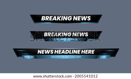 Breaking news lower third with modern blue and black background. Lower Third TV News Bars Set Vector. News alerts, video streaming