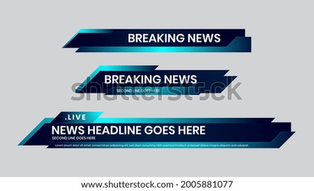 Lower third vector blue design template. Set of TV banners and bars for news and sport channels, streaming and broadcasting. Collection of lower third for video editing on transparent background. Foto d'archivio © 