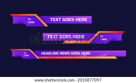 Graphic set of broadcast news collection vector. Lower Thirds Template layout design banner for bar Headline news title, sport game in Television, Video and Media Channel