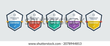 Certified security seal logo badge. Criteria level digital certificate with shield logo line. vector illustration icon secure category template.