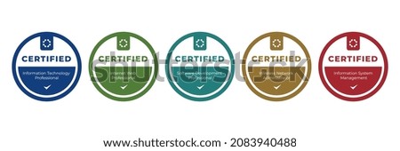 digital badge certified information technology qualification template. vector illustration logo certificate with round shape design.