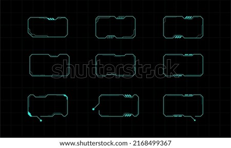 Futuristic frame design element. HUD Abstract Futuristic Element User Screen Control Inteface Monitor Panel. Virtual Reality Interface Frames. Vector Illustration.