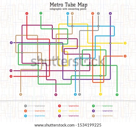 Metro map tube subway scheme. City transportation vector complex grid. Underground map. DLR and crossrail map design template. Live strokes included.