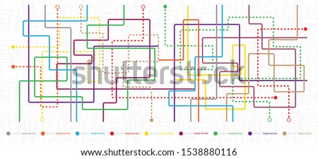 Metro map tube subway scheme. City transportation vector complex grid. Underground map. DLR and crossrail map design template. Live strokes included.
