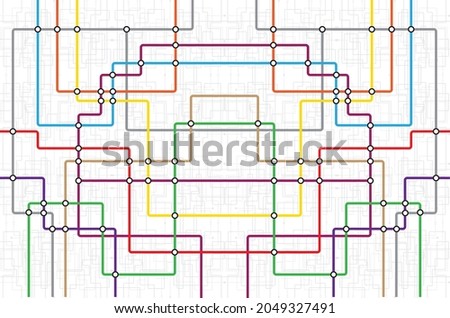Metro map tube subway scheme. City transportation vector complex grid. Underground map. DLR and Crossrail map design template. Live strokes included. Educational puzzle game style connect the dots.