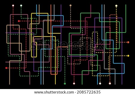 Underground map. Crossrail map design template. Live strokes included. Educational puzzle game style connects the dots. Metro map tube subway scheme. City transportation vector complex grid. 