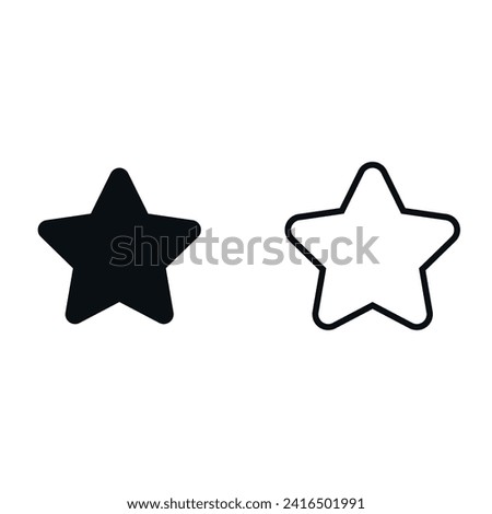 2D illustration for star, filled and outlined star, black star, stroke star, filled.