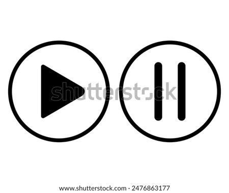 Play and pause button vector icon. Play button in outline circle. Pause icon in outline circle
