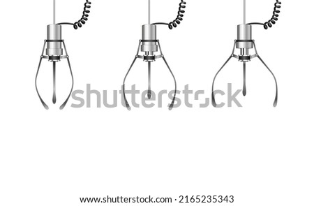 Gripper arm of a gripper in 3 opening steps,
slot machine,
Vector illustration isolated on white background
