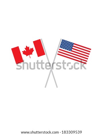 Crossed Canadian and American Flags - Vector