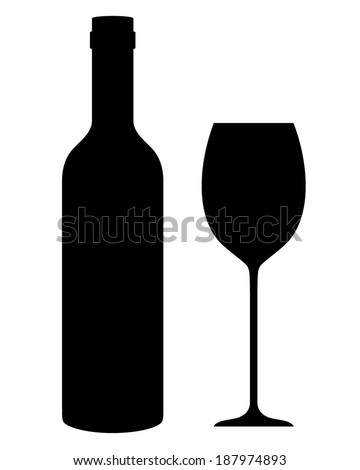 A vector illustration of a wine bottle and glass