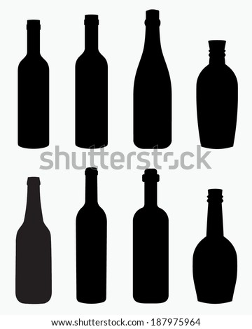 A collection of interesting alcohol, beer, liquor and wine bottle silhouettes. 